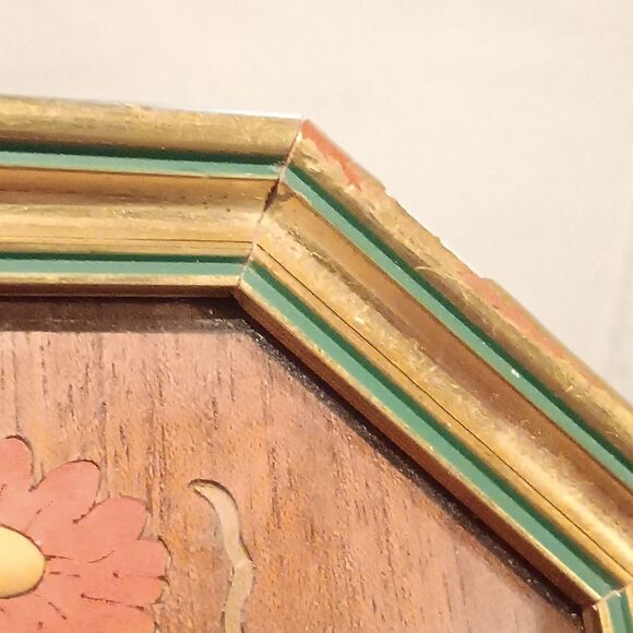 Vtg Mayflower Sorrento Inlaid Wood Framed Art-Floral-Octagonal-Marquetry-Italy - Picture 8 of 12